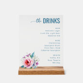 Sophisticated Blue Floral Beverage Menu Acryl Bord (Voorkant)
