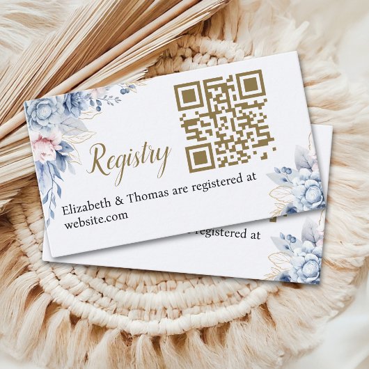 Sophisticated Blue Floral Bridal Shower Informatiekaartje