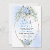 Sophisticated Blue Floral Sweet 16 Birthday Invite Kaart (Voorkant)