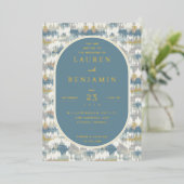 Sophisticated Blue Geometric Folie Uitnodiging (Staand Voorkant)