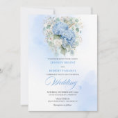 Sophisticated Blue Hydrangea Gold Wedding Invite Kaart (Voorkant)