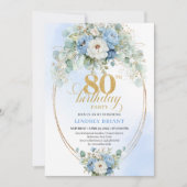 Sophisticated Blue Peonies Eucalyptus 80 Birthday Kaart (Voorkant)