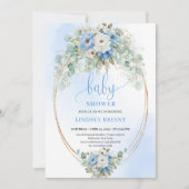 Sophisticated Blue Peonies Eucalyptus Gold Baby  Kaart (Voorkant)