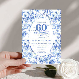 Sophisticated Blue Roses Floral Toile 60 Birthday Kaart