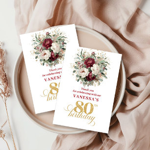 Sophisticated Blush Burgundy 80e Verjaardag Dank Bedankkaart