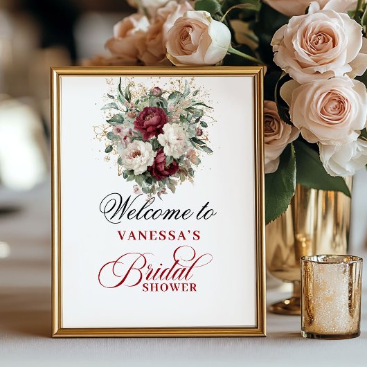 Sophisticated Blush Burgundy Bruiloft Borrel Bord Poster
