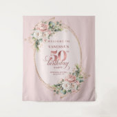 Sophisticated Blush Floral 50th Birthday Backdrop Wandkleed (Voorkant)
