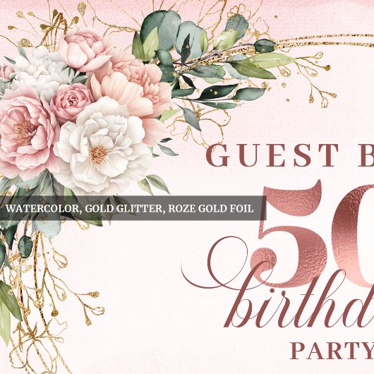 Sophisticated Blush Floral 50th Birthday Backdrop Wandkleed