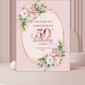 Sophisticated Blush Floral 50th Birthday Backdrop Wandkleed