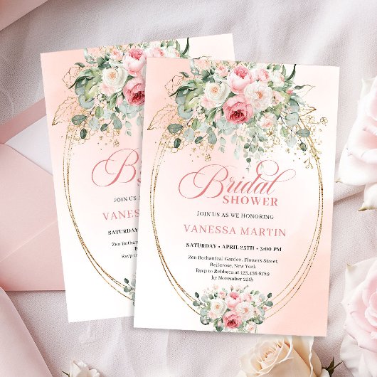 Sophisticated Blush Gold Bridal Shower Invitation Kaart