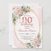 Sophisticated Blush Gold Eucalyptus 90th Birthday  Kaart (Voorkant)
