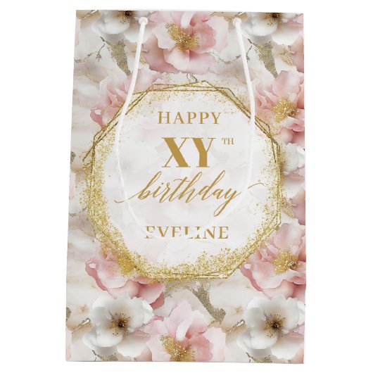 Sophisticated Blush Pink Rustic Gold Gift Bag Medium Cadeauzakje (Achterkant)