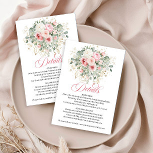 Sophisticated Blush Roses Huwelijksdetailkaart Informatiekaartje