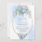 Sophisticated Bohemian Blue Floral Gold Sweet 16 Kaart (Voorkant)