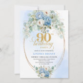 Sophisticated Bohemian Blue Peonies 90 Birthday Kaart (Voorkant)