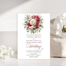 Sophisticated Bohemian Blush White Greenery Invite Kaart