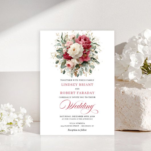 Sophisticated Bohemian Blush White Greenery Invite Kaart