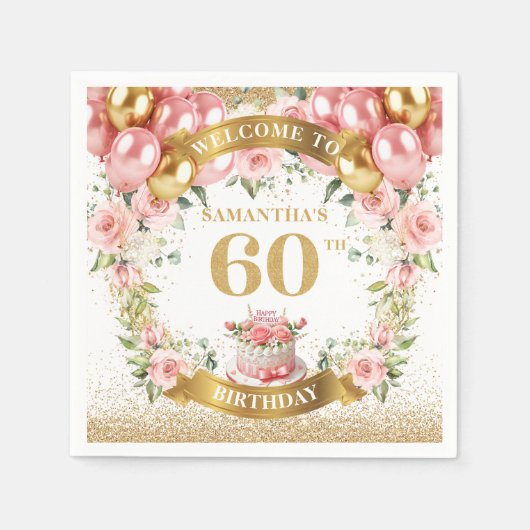 Sophisticated Boho 60ste verjaardag Napkins Gold C Servet (Voorkant)