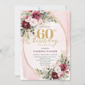Sophisticated Boho Blush Gold 60th Birthday Invite Kaart (Voorkant)