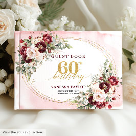 Sophisticated Boho Blush Roses Gold 60th Birthday  Gastenboek