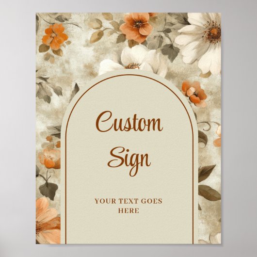Sophisticated Boho Copper Ivory Sage Floral Custom Poster (Voorkant)