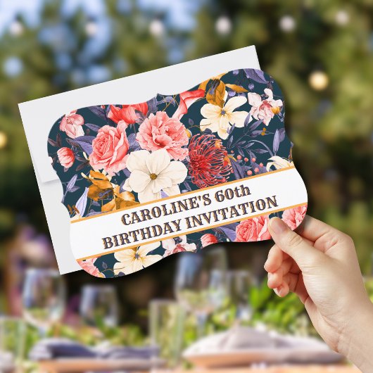 Sophisticated Boho Floral 60ste verjaardag Uitnodi Kaart