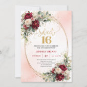 Sophisticated Boho Marsala Gold Floral Sweet Sixte Kaart (Voorkant)