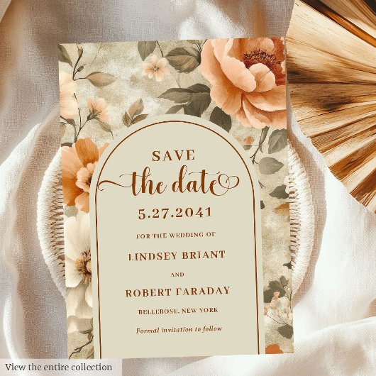 Sophisticated Boho Neutral Beige Sage Save Date Kaart
