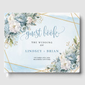 Sophisticated Boho Pastel Blue White Gold Peonies Gastenboek (Voorkant)