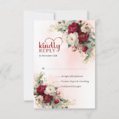 Sophisticated Boho Rode Witte Bloemengold Bruiloft RSVP Kaartje (Voorkant)