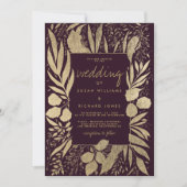 Sophisticated bordeauxrode gouden gebladerte bloem kaart (Voorkant)