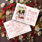 Sophisticated Botanical Red Frame Photo Naming  Kaart