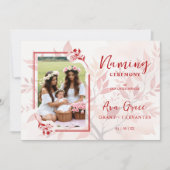 Sophisticated Botanical Red Frame Photo Naming  Kaart (Voorkant)