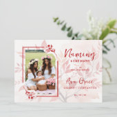 Sophisticated Botanical Red Frame Photo Naming  Kaart (Staand voorkant)