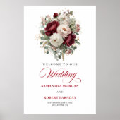 Sophisticated Bourgondië Bloem Goud Welkom Poster (Voorkant)