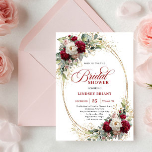 Sophisticated Bourgondië Blush Bloem Goud Bruiloft Kaart