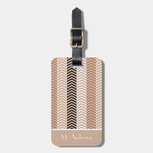 Sophisticated Brown Chevron Stripes met naam Bagagelabel (Voorkant verticaal)