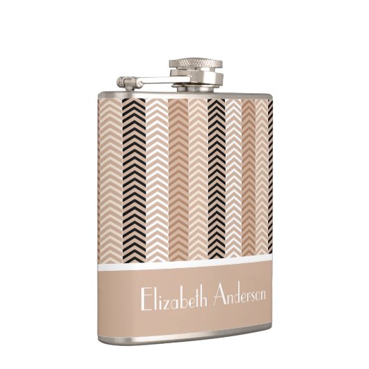 Sophisticated Brown Chevron Stripes met naam Heupfles (Rechts)