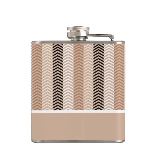 Sophisticated Brown Chevron Stripes met naam Heupfles (Achterkant)