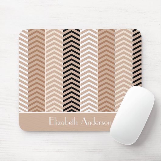 Sophisticated Brown Chevron Stripes met naam Muismat (Met muis)