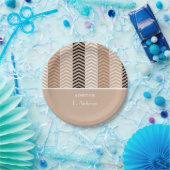 Sophisticated Brown Chevron Stripes met naam Papieren Bordje (Feest)