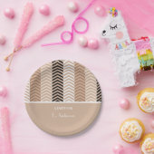 Sophisticated Brown Chevron Stripes met naam Papieren Bordje (Feest)