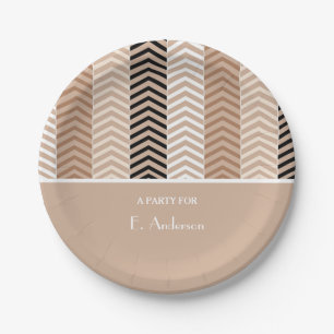 Sophisticated Brown Chevron Stripes met naam Papieren Bordje