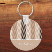 Sophisticated Brown Chevron Stripes met naam Sleutelhanger (Voorkant)