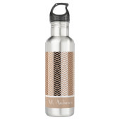 Sophisticated Brown Chevron Stripes met naam Waterfles (Voorkant)