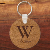 Sophisticated bruin textuur lederen monogram sleutelhanger (Voorkant)