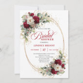 Sophisticated Burgundy Blush Floral Gold Shower  Kaart (Voorkant)