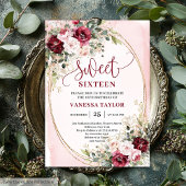 Sophisticated Burgundy Blush Sweet Sixteen Invites Kaart
