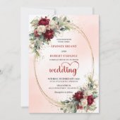 Sophisticated Burgundy Boho Floral Wedding Invite Kaart (Voorkant)