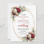 Sophisticated Burgundy Floral Wedding Invitation Kaart (Voorkant)